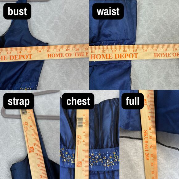 Vtg Y2K Babydoll Dress 11/12 Blue Black Mesh Bead Rhinestone Fairy Goth Whimsy - Picture 11 of 13